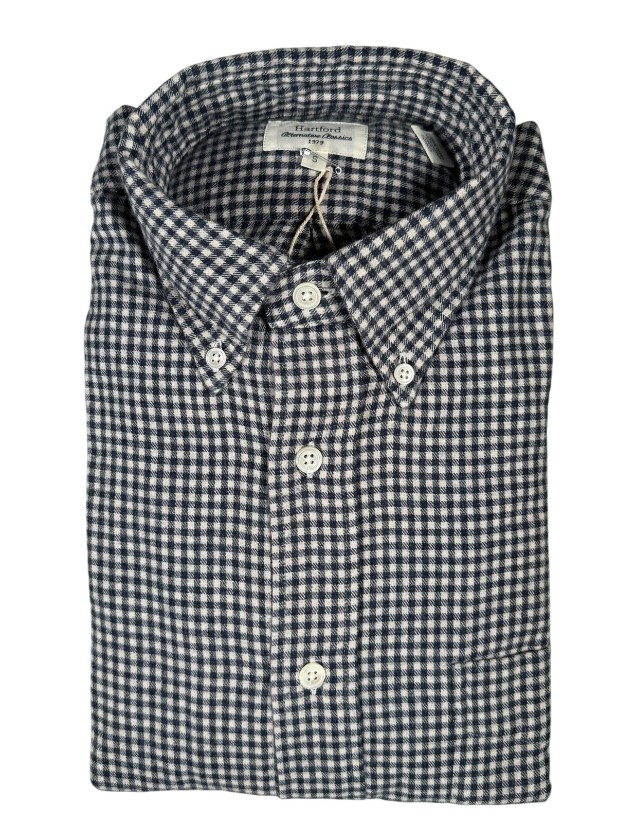 HARTFORD MEN'S COTTON BRUSHED GINGHAM SHIRT - NAVY