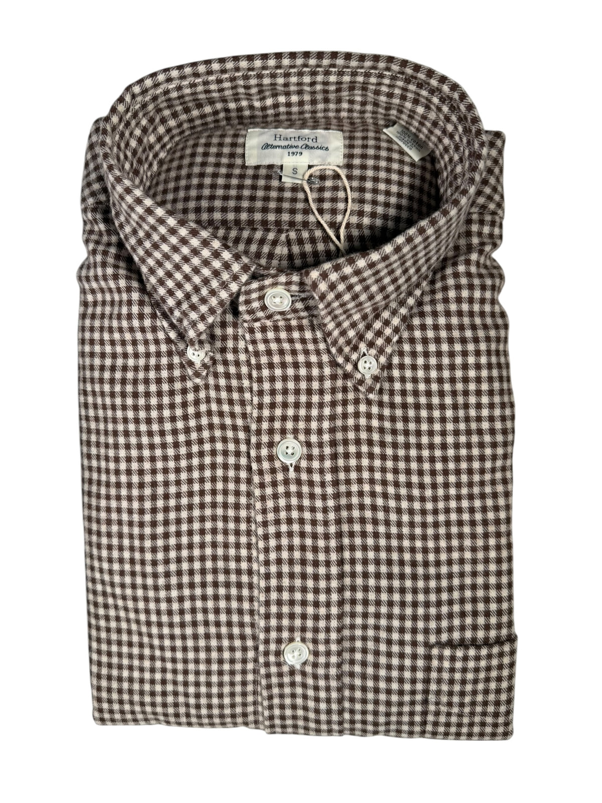 HARTFORD MEN'S COTTON BRUSHED GINGHAM SHIRT - CHOCOLATE