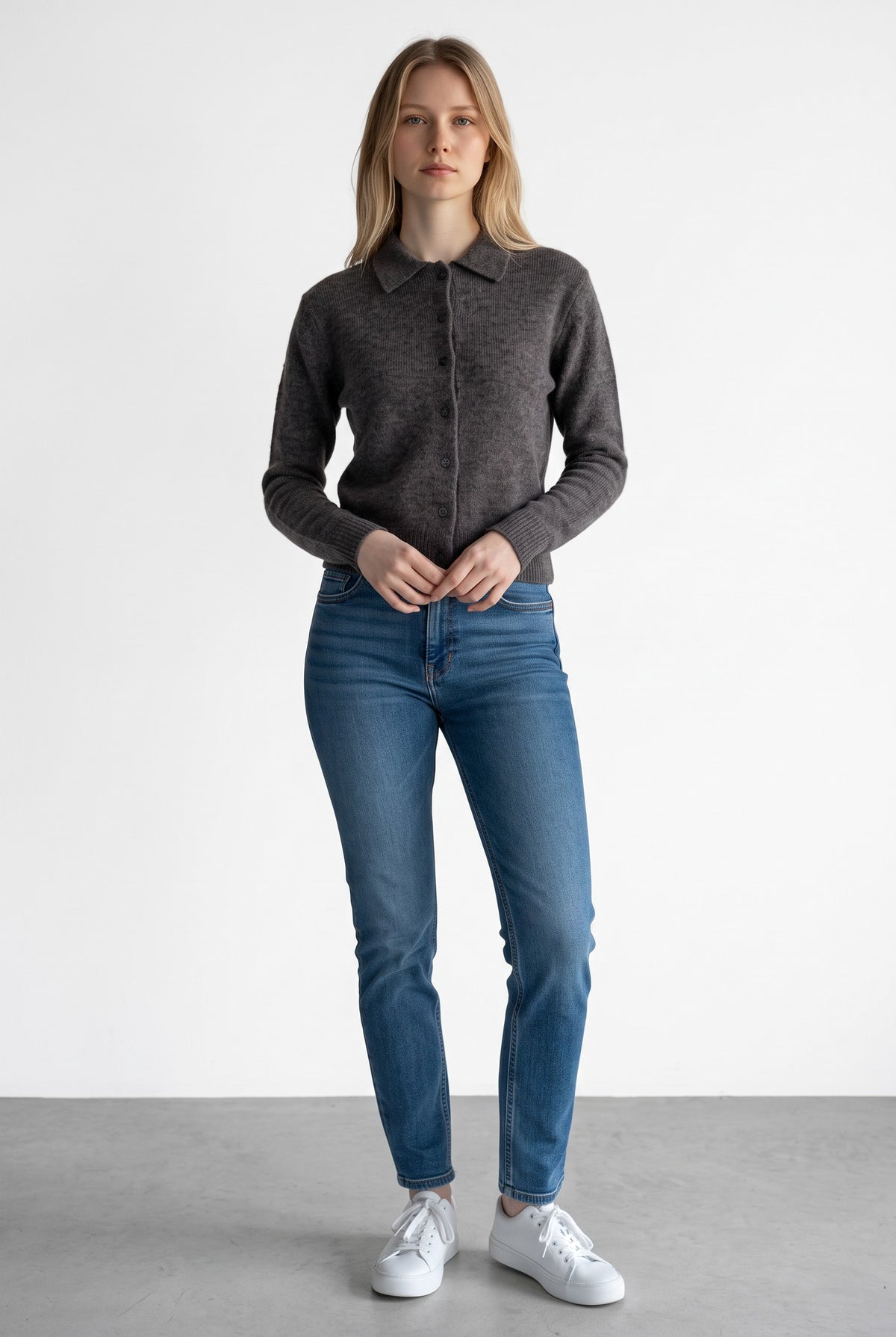 0039 ITALY BUTTON CARDIGAN - DARK TAUPE