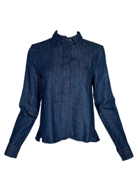 0039 ITALY DENIM RUFFLE BACK BLOUSE - BLUE