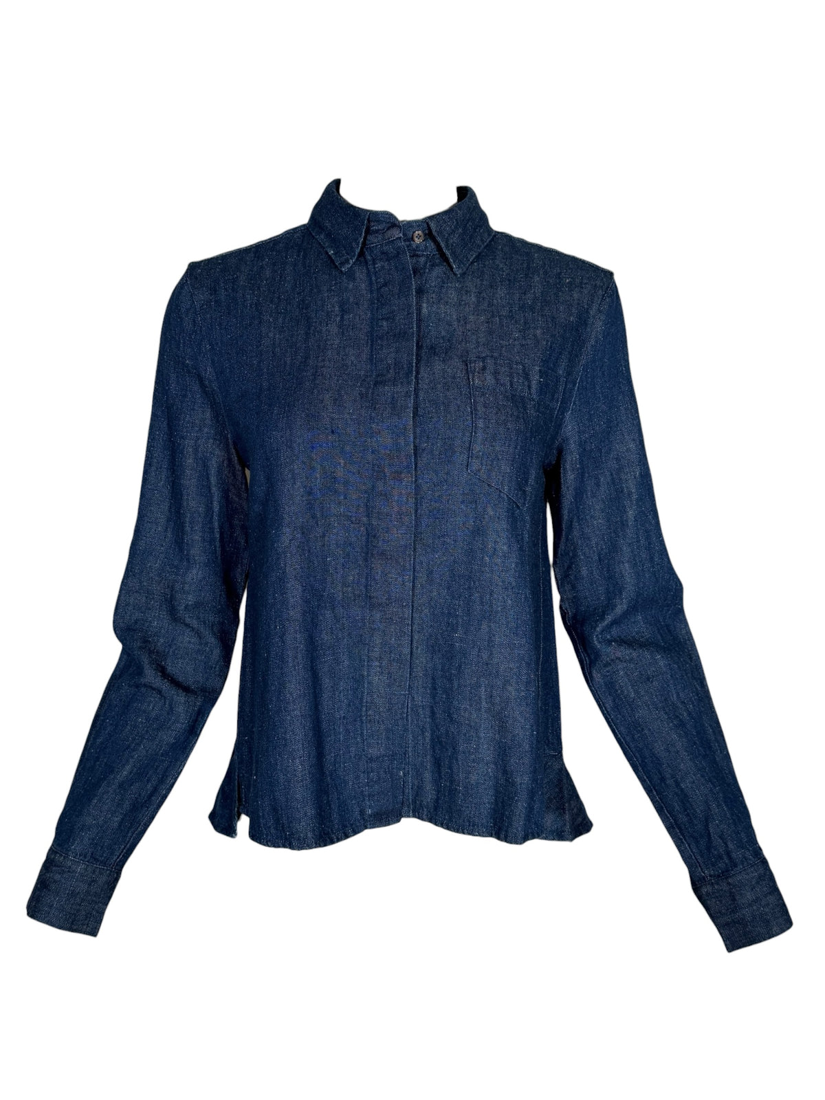 0039 ITALY DENIM RUFFLE BACK BLOUSE - BLUE