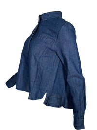 0039 ITALY DENIM RUFFLE BACK BLOUSE - BLUE