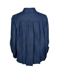 0039 ITALY DENIM RUFFLE BACK BLOUSE - BLUE