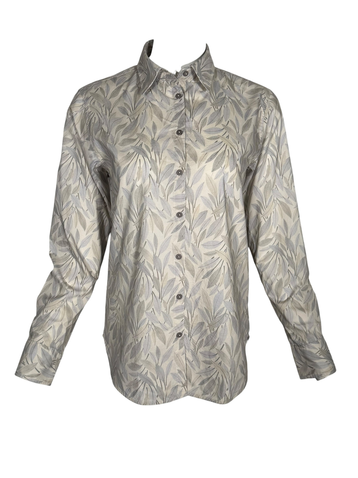 0039 ITALY LEAF PRINT BLOUSE - GREY/LIGHT BLUE