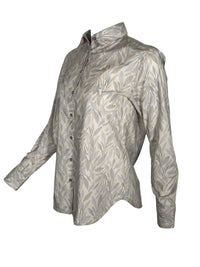 0039 ITALY LEAF PRINT BLOUSE - GREY/LIGHT BLUE