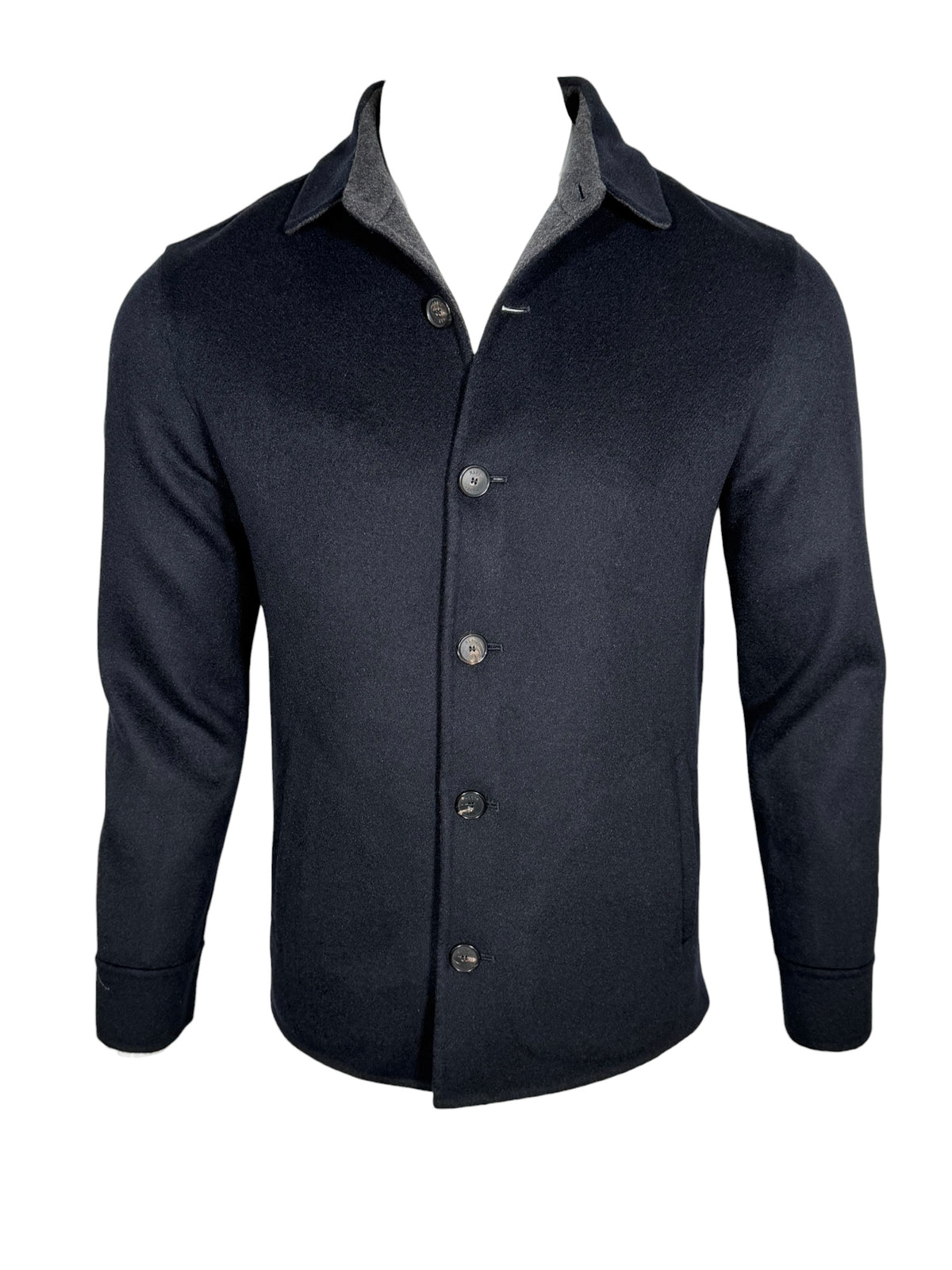 MANTO - DOUBLE FACE CASHMERE SHIRT JACKET - NAVY WITH GREY