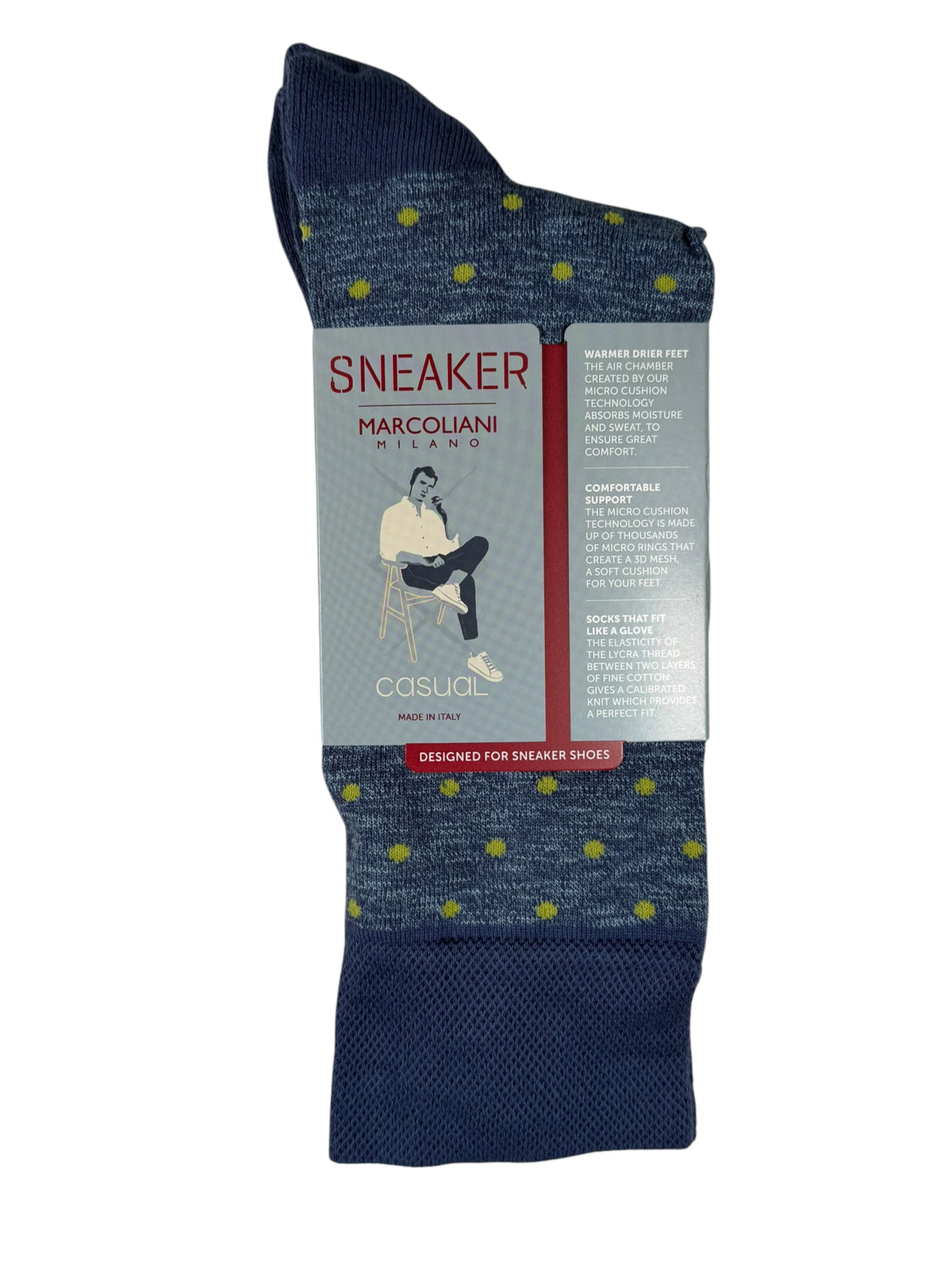 MARCOLIANI PIMA COTTON POLKA DOT SNEAKER SOCK - LIGHT BLUE DENIM