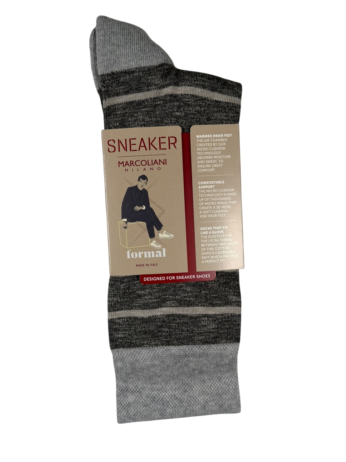 MARCOLIANI CLASSIC STRIPE SNEAKER SOCK - FLANNEL GREY
