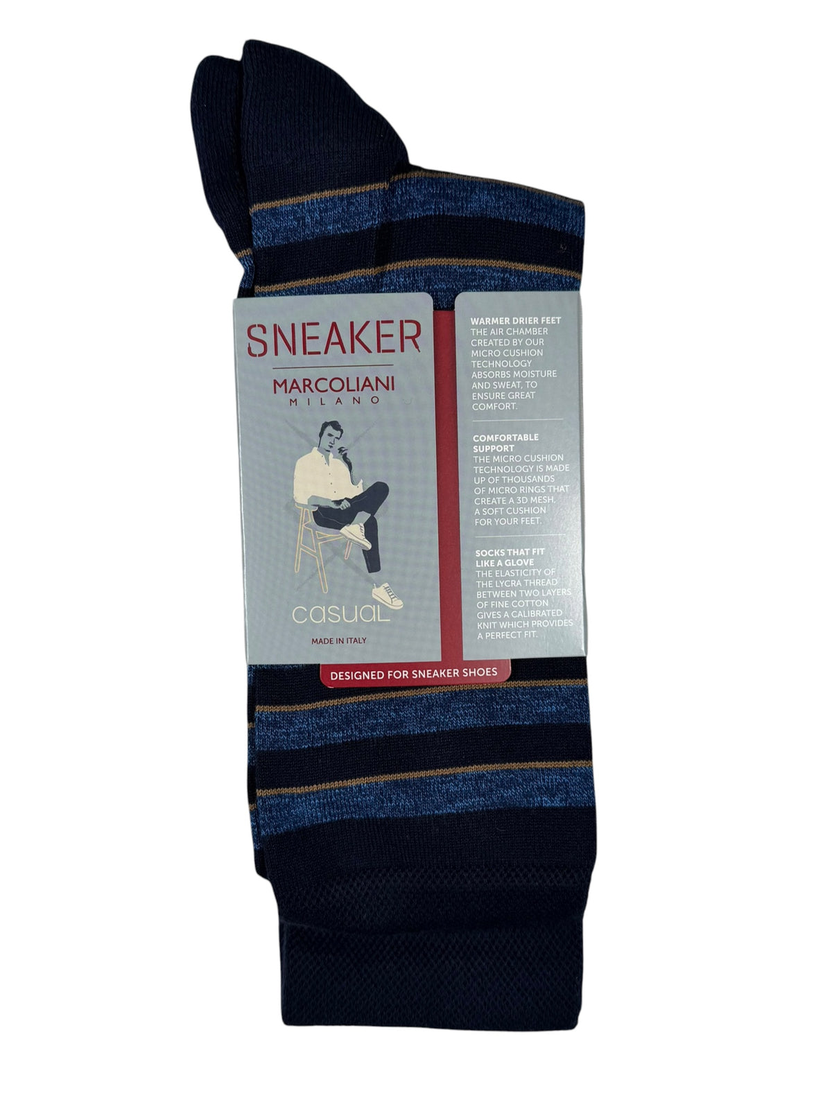 MARCOLIANI SIMPLE STRIPE SNEAKER SOCK - NAVY
