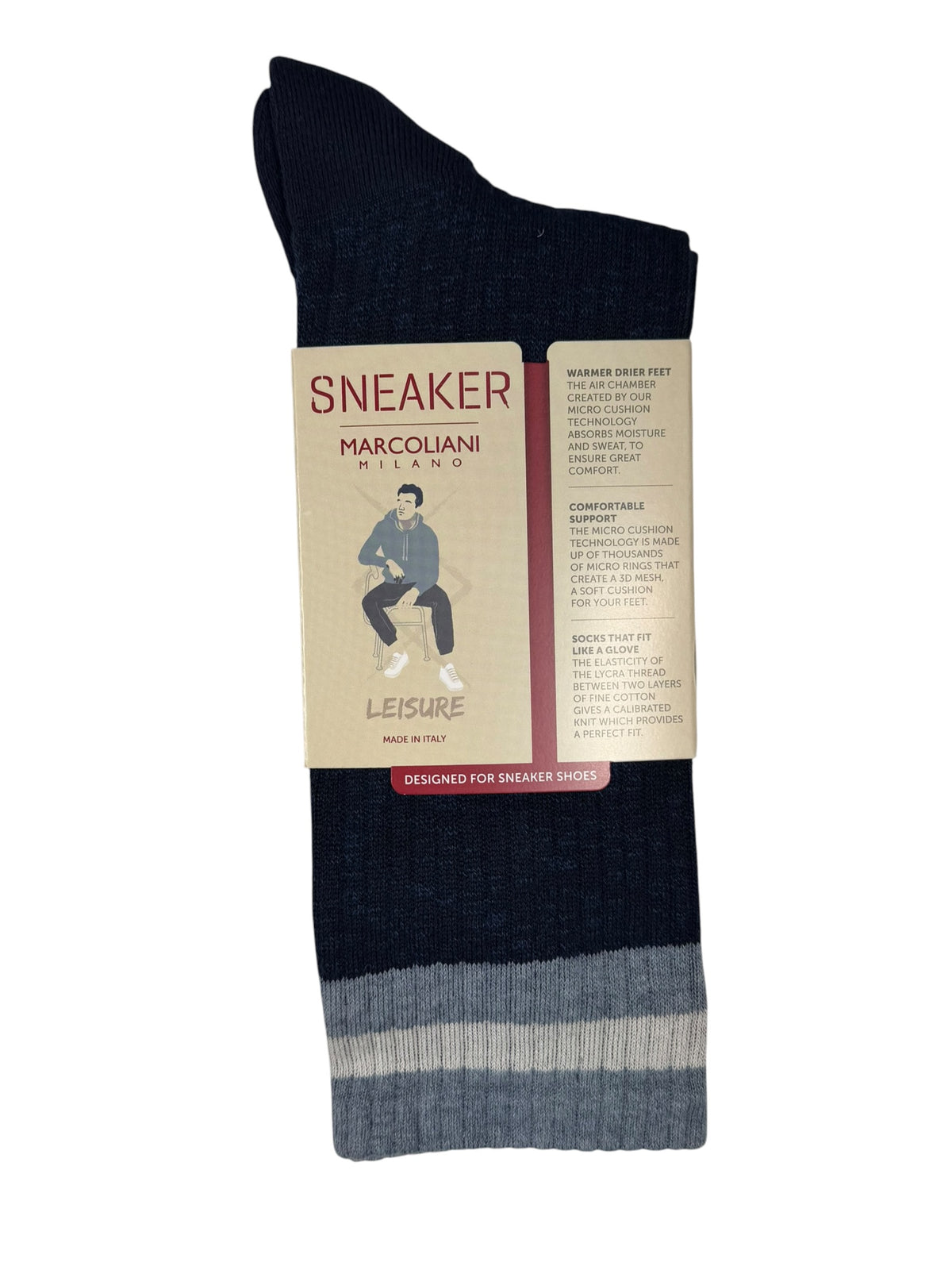 MARCOLIANI PIMA COTTON PREPPY STRIPE CALF SOCK - NAVY