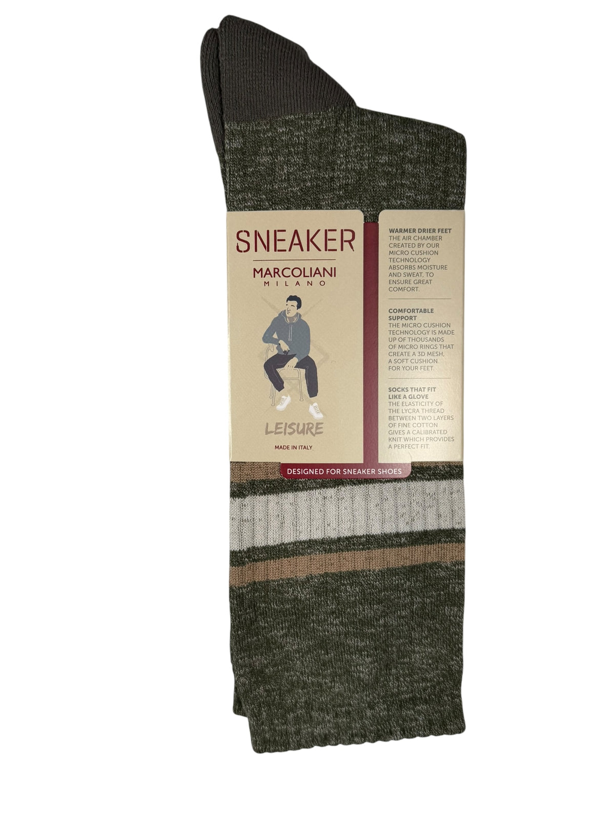 MARCOLIANI PIMA COTTON COLLEGE STRIPE CALF SOCK - OLIVE
