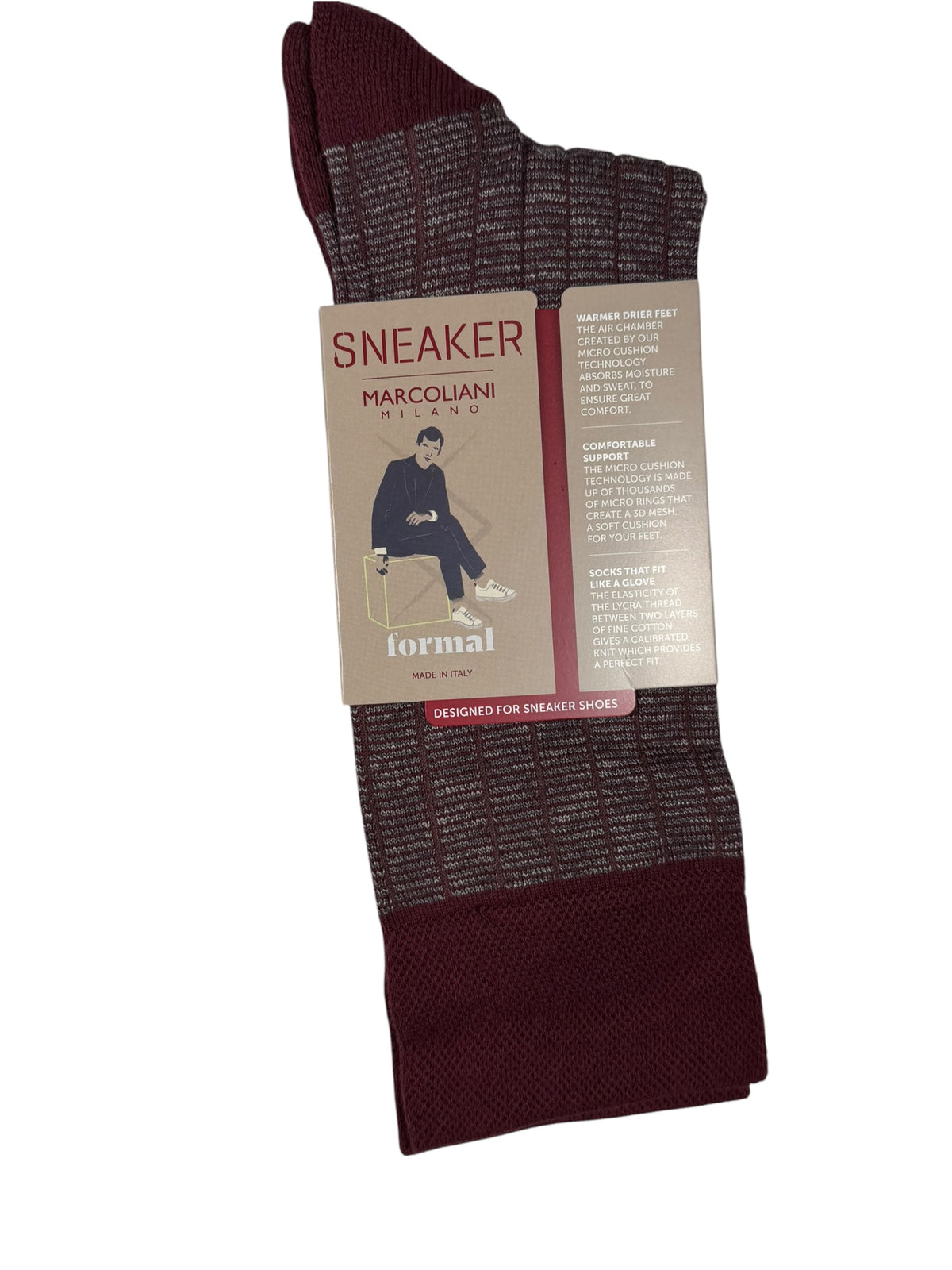 MARCOLIANI PIMA COTTON MICROSTRIPES CALF SOCK - BURGUNDY