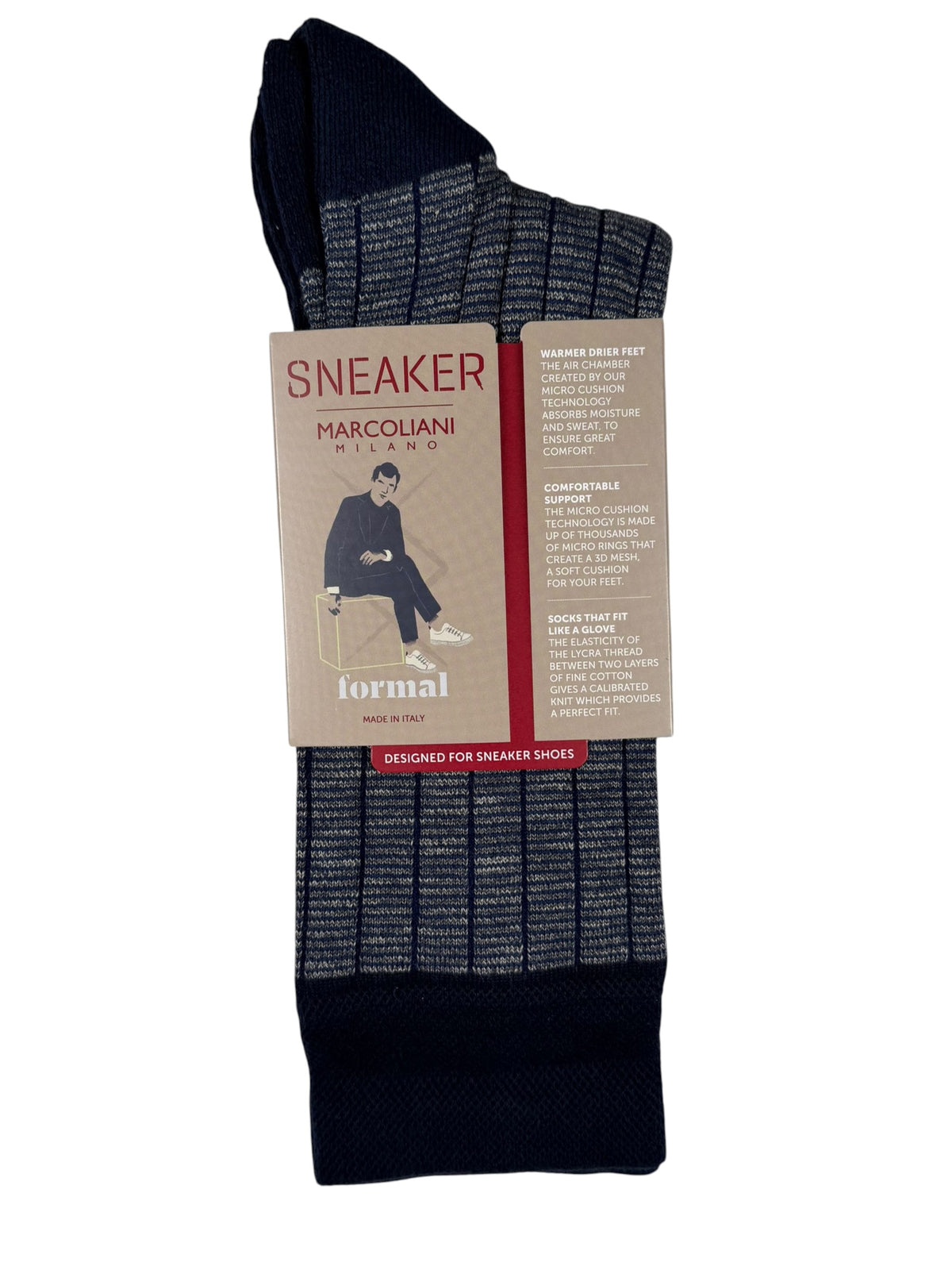 MARCOLIANI PIMA COTTON MICROSTRIPES CALF SOCK - NAVY