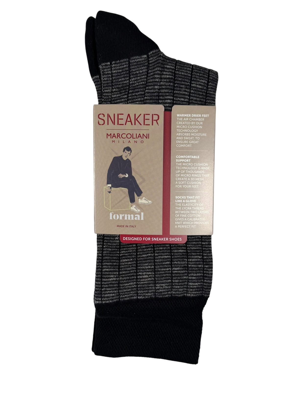 MARCOLIANI PIMA COTTON MICROSTRIPES CALF SOCK - BLACK
