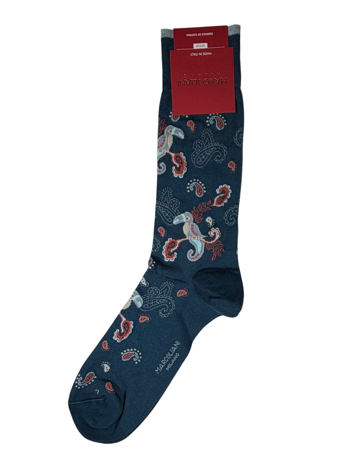 MARCOLIANI PIMA COTTON TOUCAN CALF SOCK - PETROL GREEN