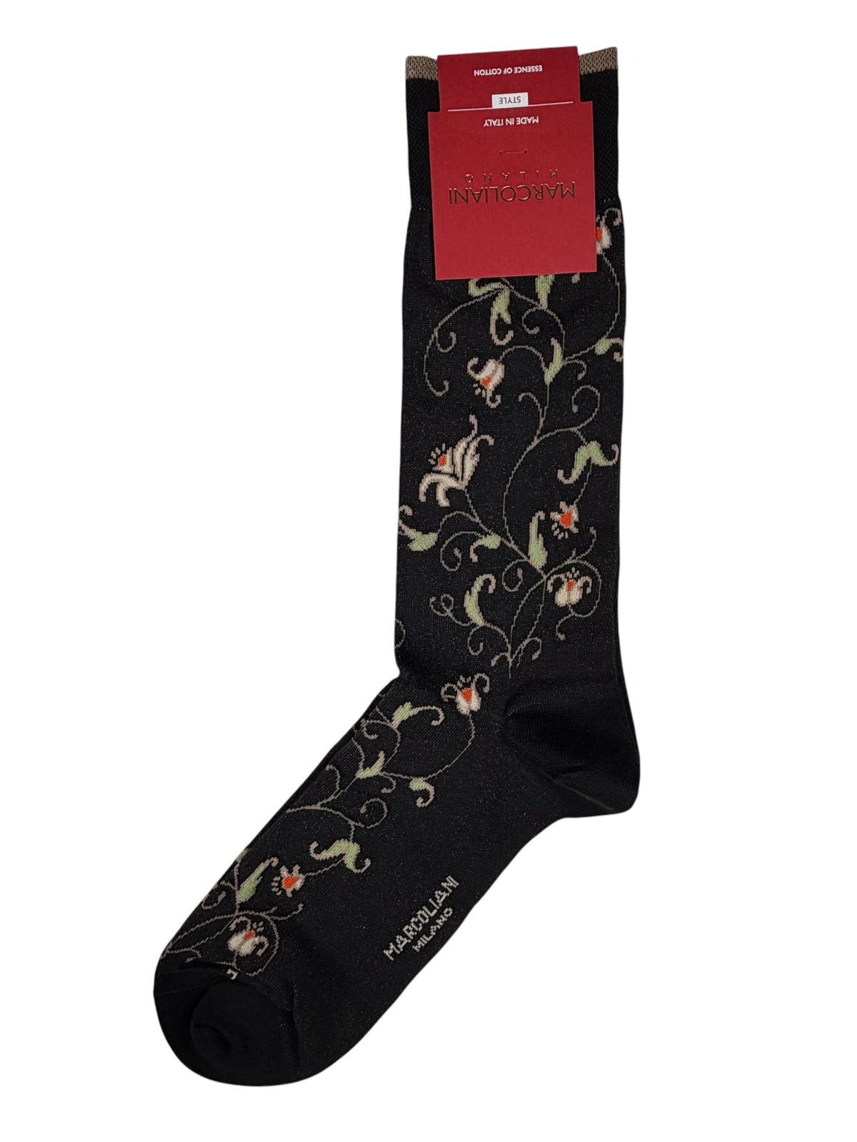 MARCOLIANI PIMA COTTON KALEE FLOWER CALF SOCK - BLACK