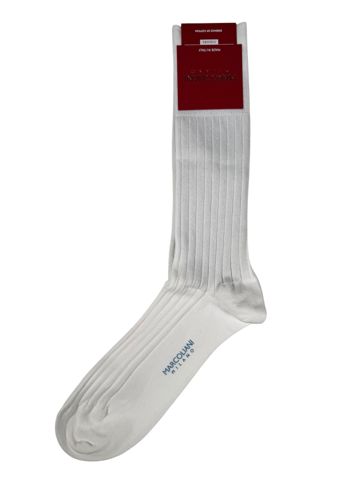 MARCOLIANI SOLID RIBBED COTTON CALF SOCK - WHITE