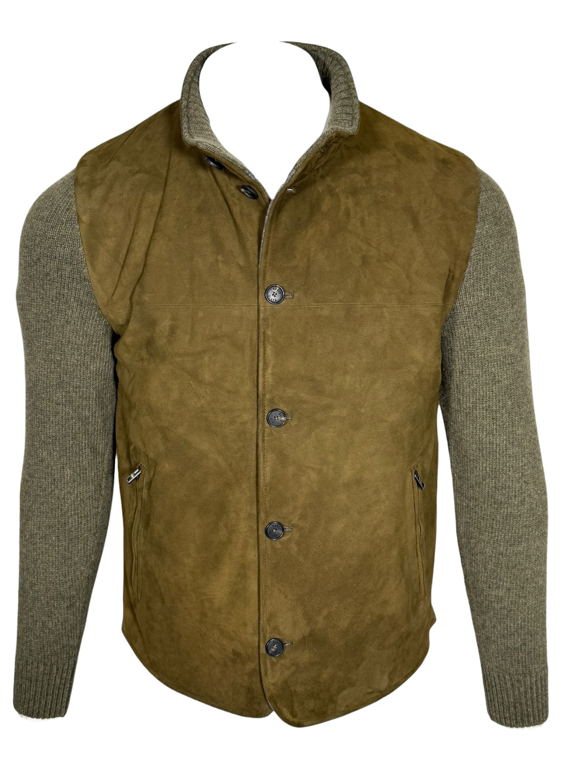 MANTO - SUEDE JACKET WITH KNIT SLEEVES - OLIVE