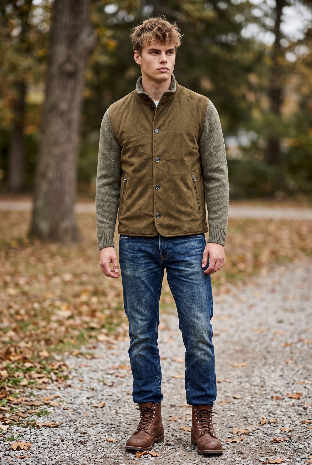 MANTO - SUEDE JACKET WITH KNIT SLEEVES - OLIVE