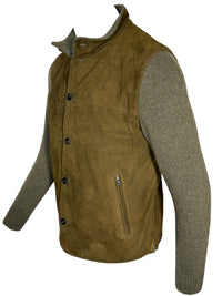 MANTO - SUEDE JACKET WITH KNIT SLEEVES - OLIVE
