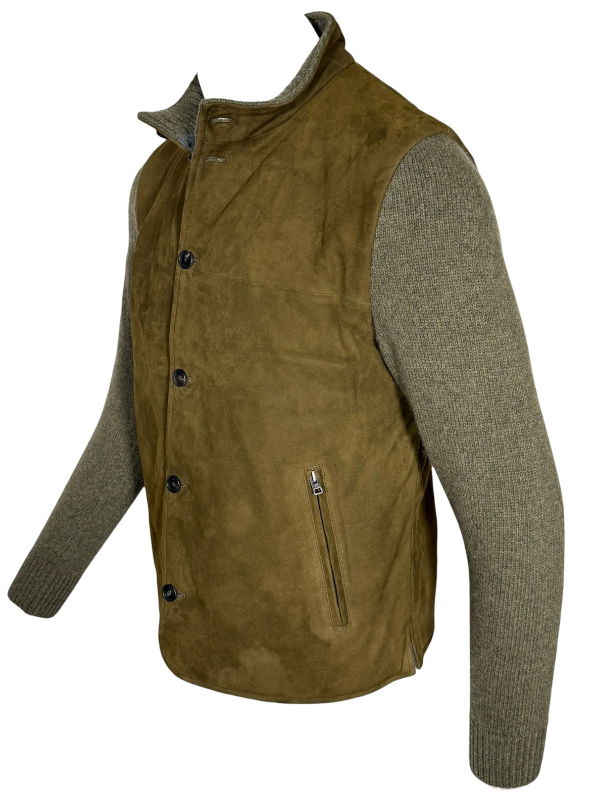 MANTO - SUEDE JACKET WITH KNIT SLEEVES - OLIVE