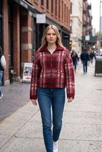 SCAGLIONE PLAID ZIP JACKET - BORDEAUX