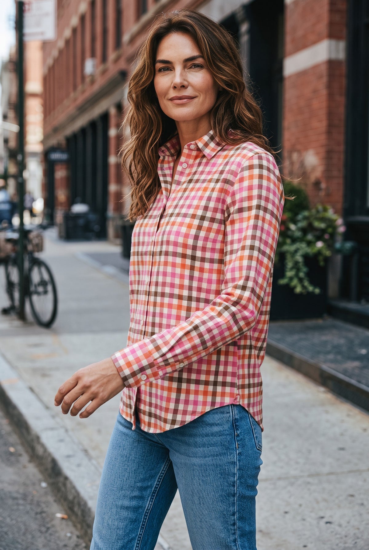 GIANGI NAPOLI WOMEN'S CATY ULTRASOFT COTTON SHIRT - PINK/ORANGE CHECK