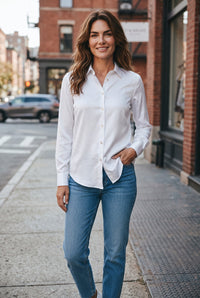 GIANGI NAPOLI WOMEN'S CATY BRUSHED HERRINGBONE SHIRT - WHITE