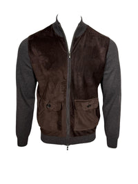 ALAN PAINE OAKMOORE SUEDE FRONT ZIP THROUGH JACKET - DARK BROWN