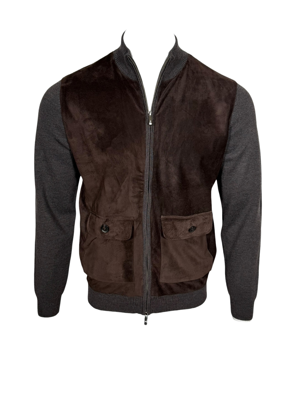 ALAN PAINE OAKMOORE SUEDE FRONT ZIP THROUGH JACKET - DARK BROWN