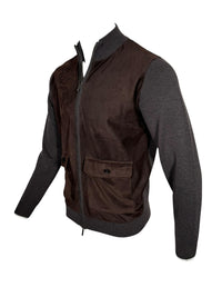 ALAN PAINE OAKMOORE SUEDE FRONT ZIP THROUGH JACKET - DARK BROWN