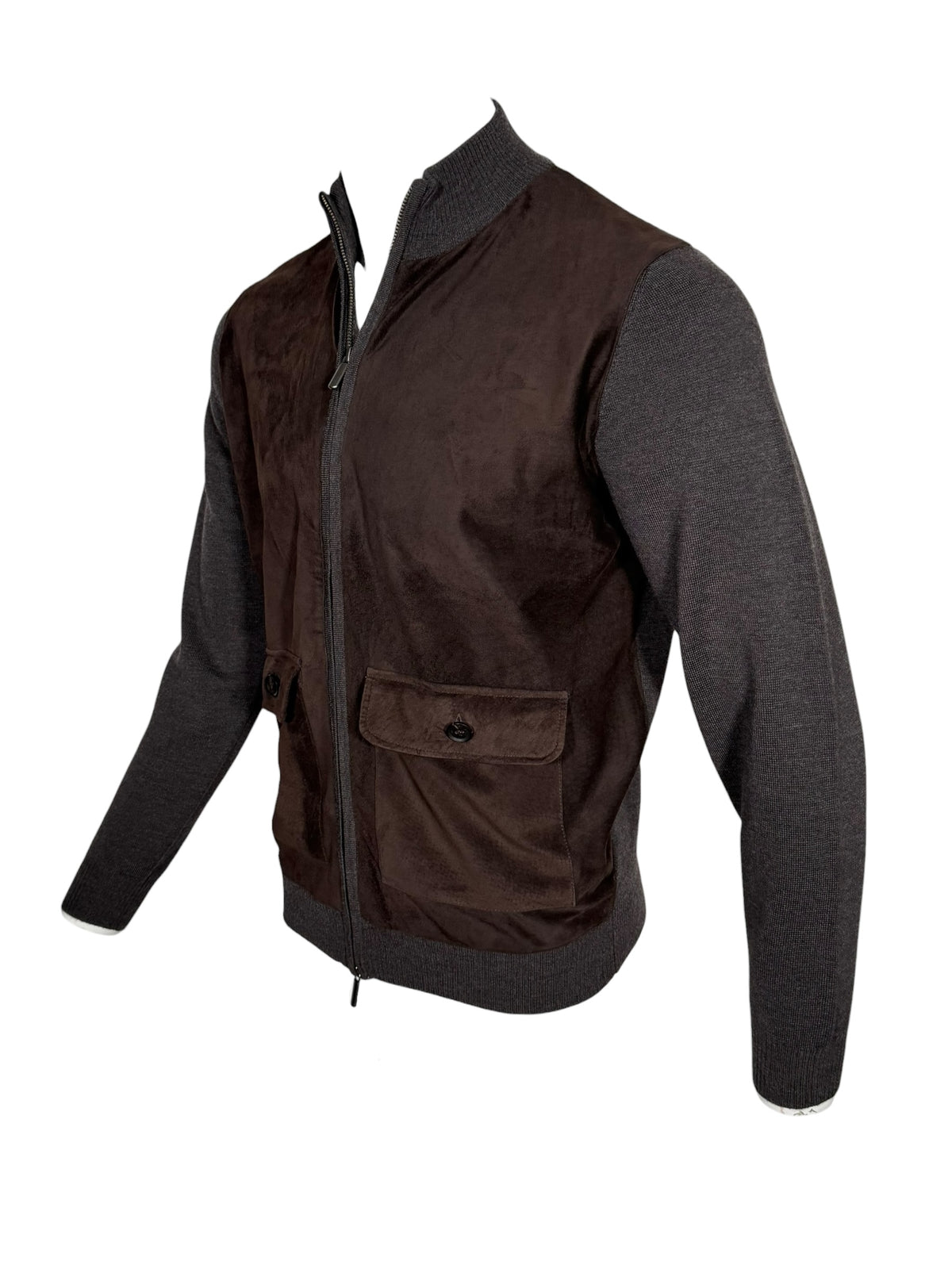 ALAN PAINE OAKMOORE SUEDE FRONT ZIP THROUGH JACKET - DARK BROWN