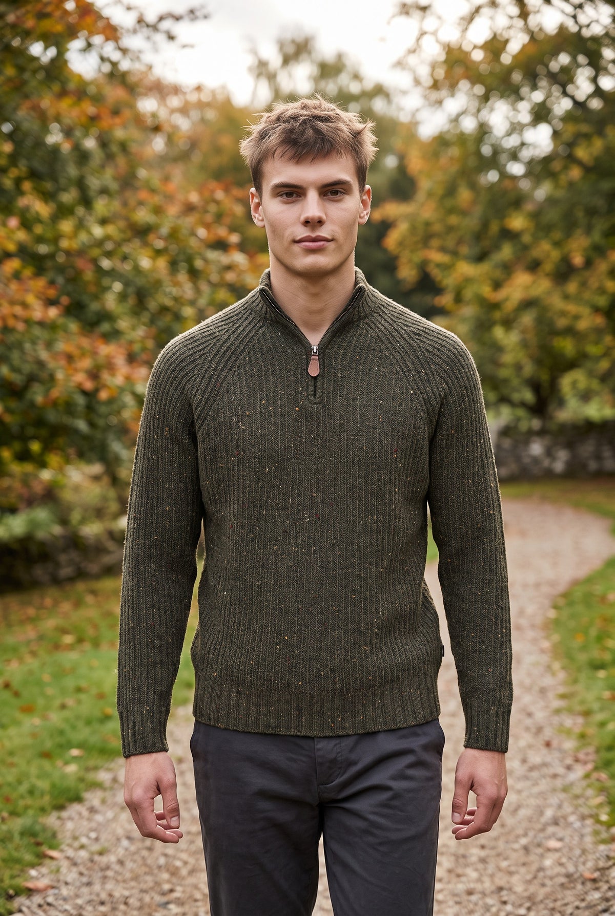 ALAN PAINE DALIGAN DONEGAL 1/4 ZIP SWEATER - MOORLAND