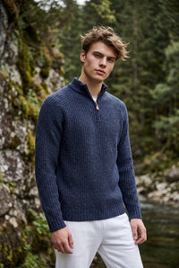 ALAN PAINE DALIGAN DONEGAL 1/4 ZIP SWEATER - NAVY