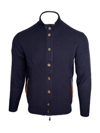 ALAN PAINE DUCHALLY WAFFLE STITCH CARDIGAN - NAVY