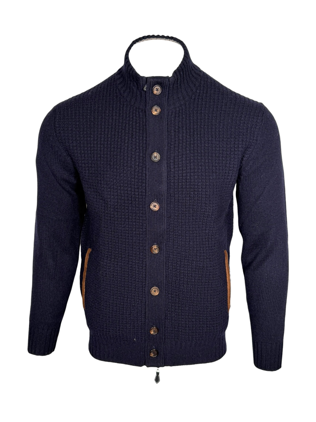 ALAN PAINE DUCHALLY WAFFLE STITCH CARDIGAN - NAVY