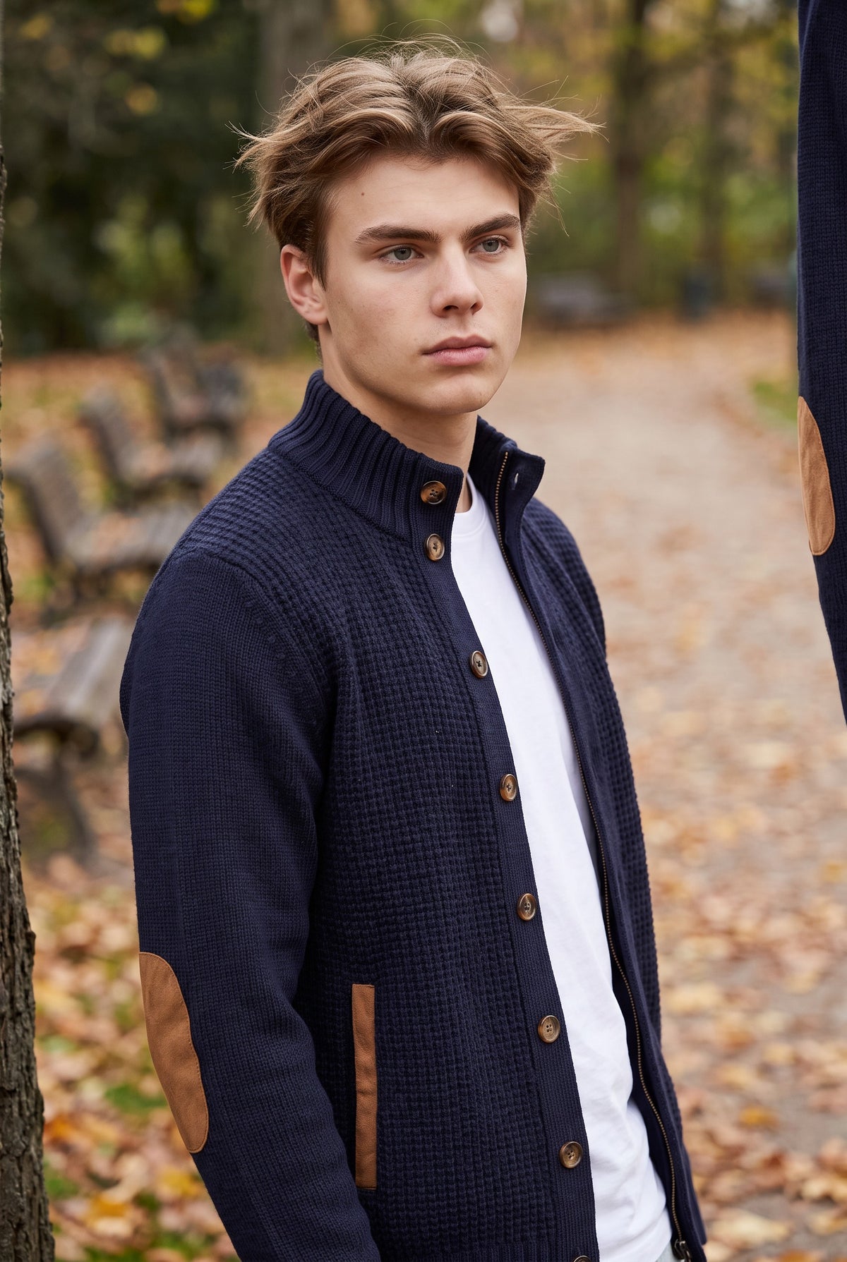 ALAN PAINE DUCHALLY WAFFLE STITCH CARDIGAN - NAVY