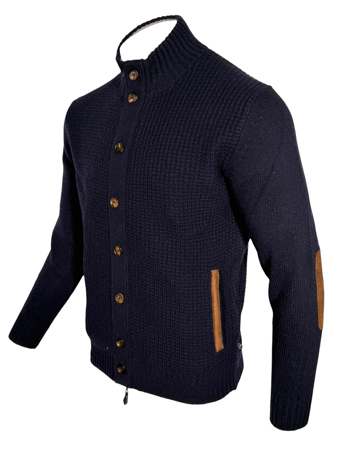 ALAN PAINE DUCHALLY WAFFLE STITCH CARDIGAN - NAVY
