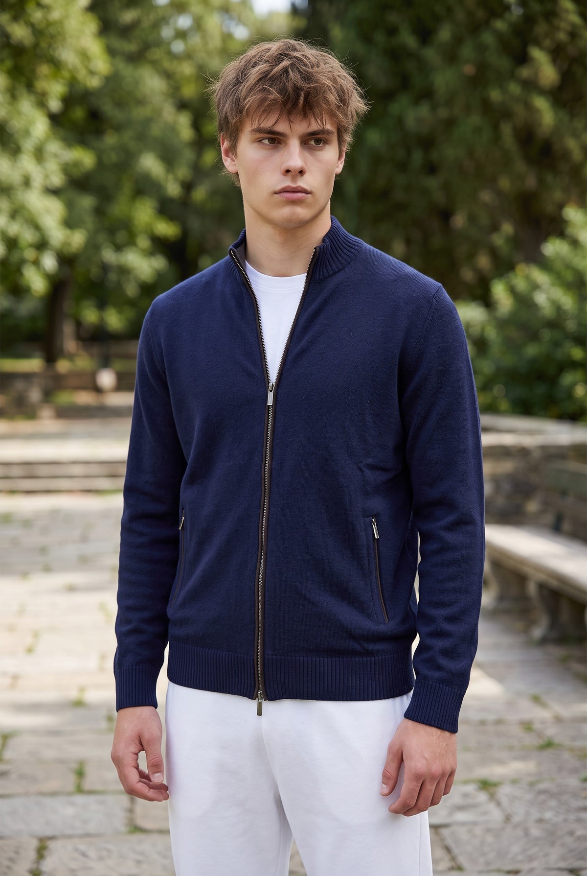 ALAN PAINE HALLINGTON ZIP THROUGH SWEATER - DARK NAVY