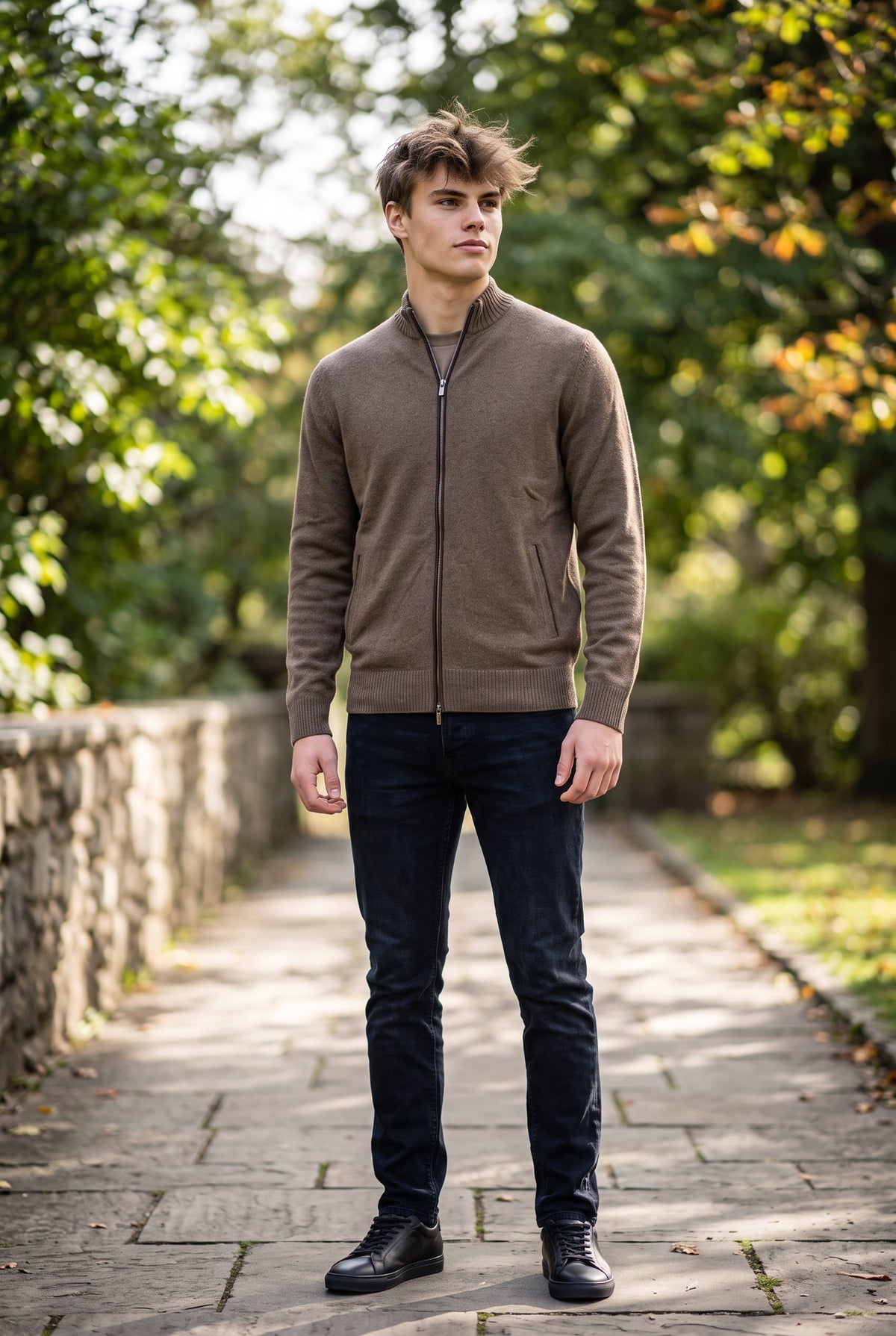ALAN PAINE HALLINGTON ZIP THROUGH SWEATER - BAYLEAF