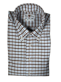 ALAN PAINE MIRFIELD SPORT SHIRT -  LIGHT BLUE/BROWN CHECK