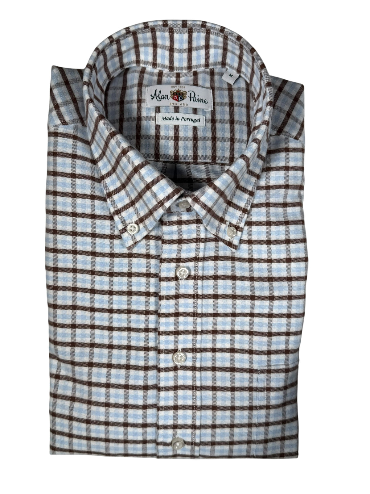ALAN PAINE MIRFIELD SPORT SHIRT -  LIGHT BLUE/BROWN CHECK