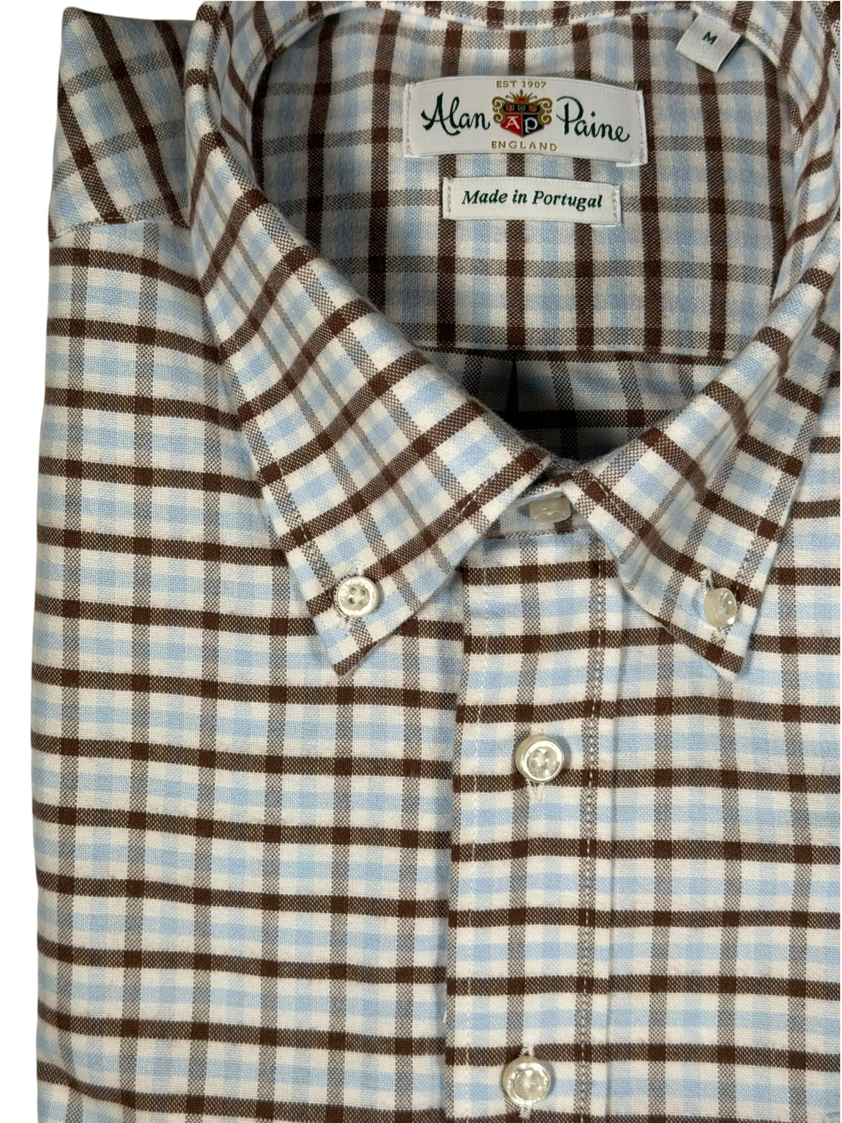 ALAN PAINE MIRFIELD SPORT SHIRT -  LIGHT BLUE/BROWN CHECK