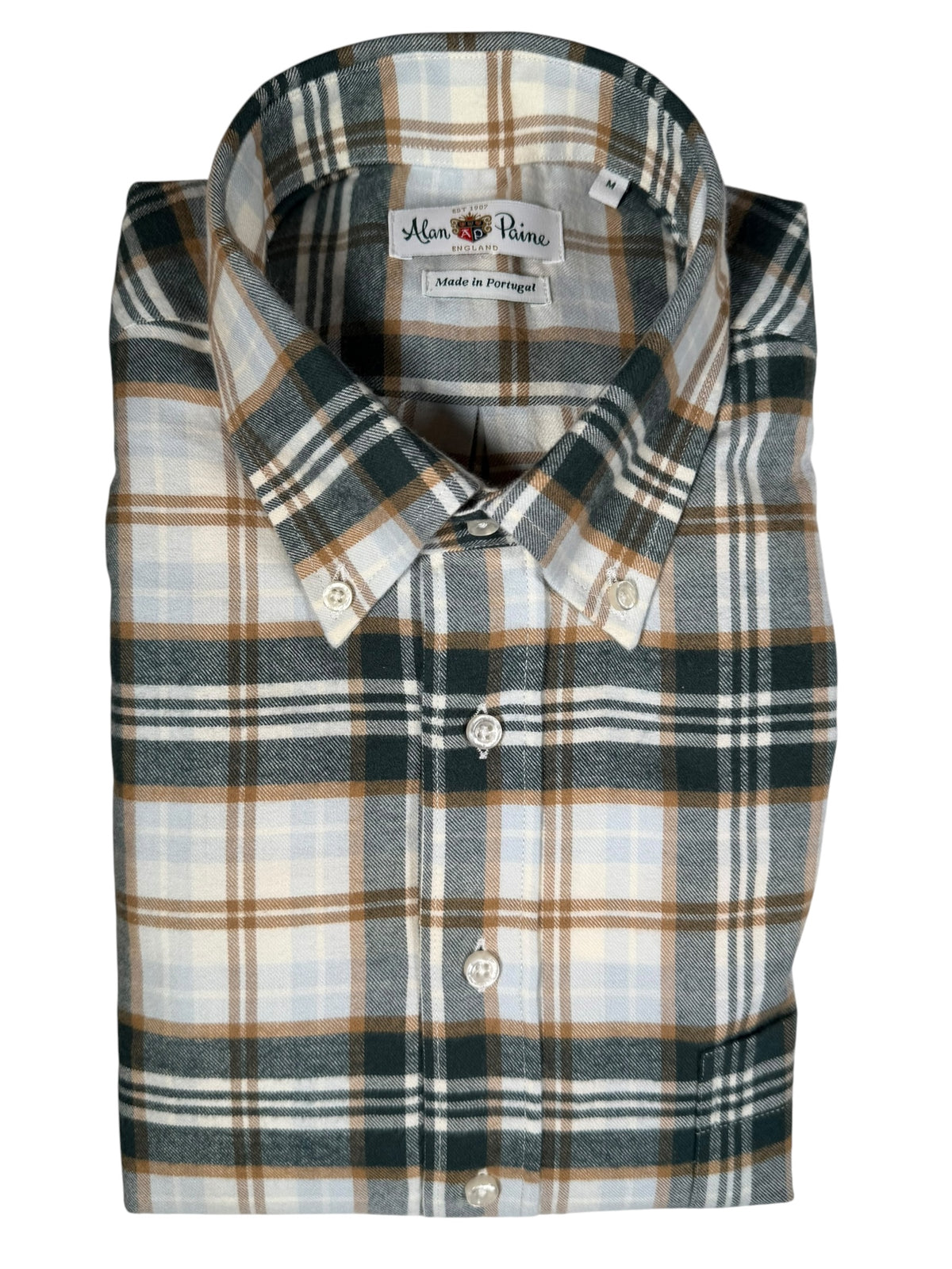 ALAN PAINE MIRFIELD SPORT SHIRT -  TEAL/BEIGE/LIGHT BLUE PLAID