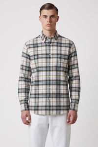 ALAN PAINE MIRFIELD SPORT SHIRT -  TEAL/BEIGE/LIGHT BLUE PLAID