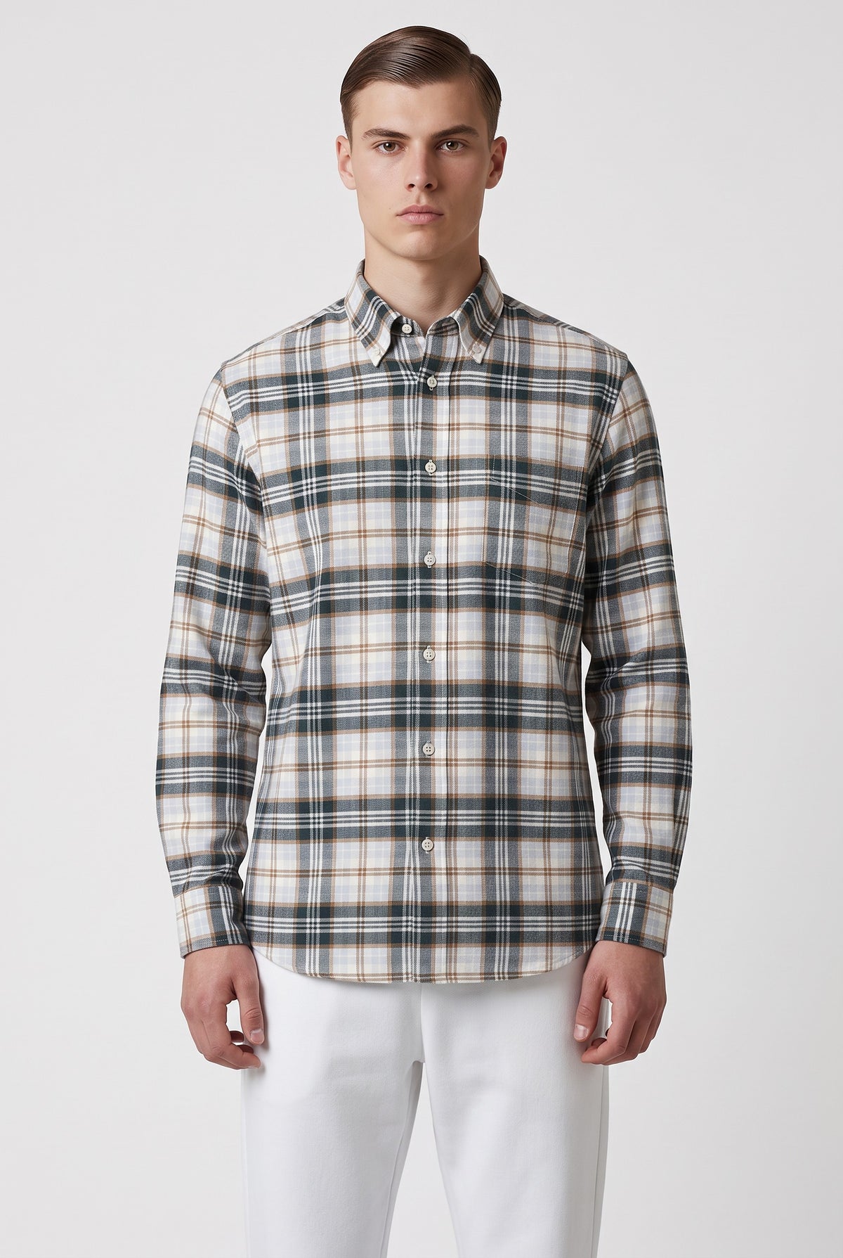 ALAN PAINE MIRFIELD SPORT SHIRT -  TEAL/BEIGE/LIGHT BLUE PLAID