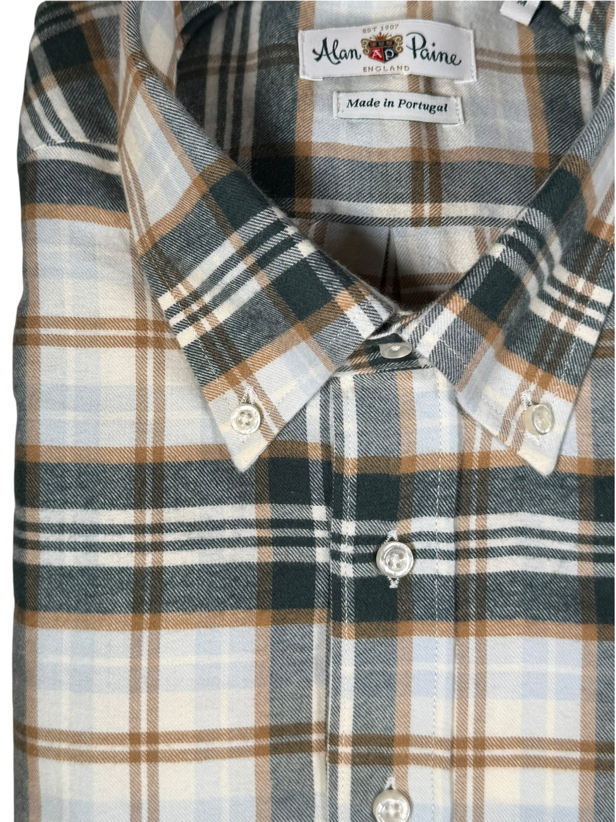 ALAN PAINE MIRFIELD SPORT SHIRT -  TEAL/BEIGE/LIGHT BLUE PLAID