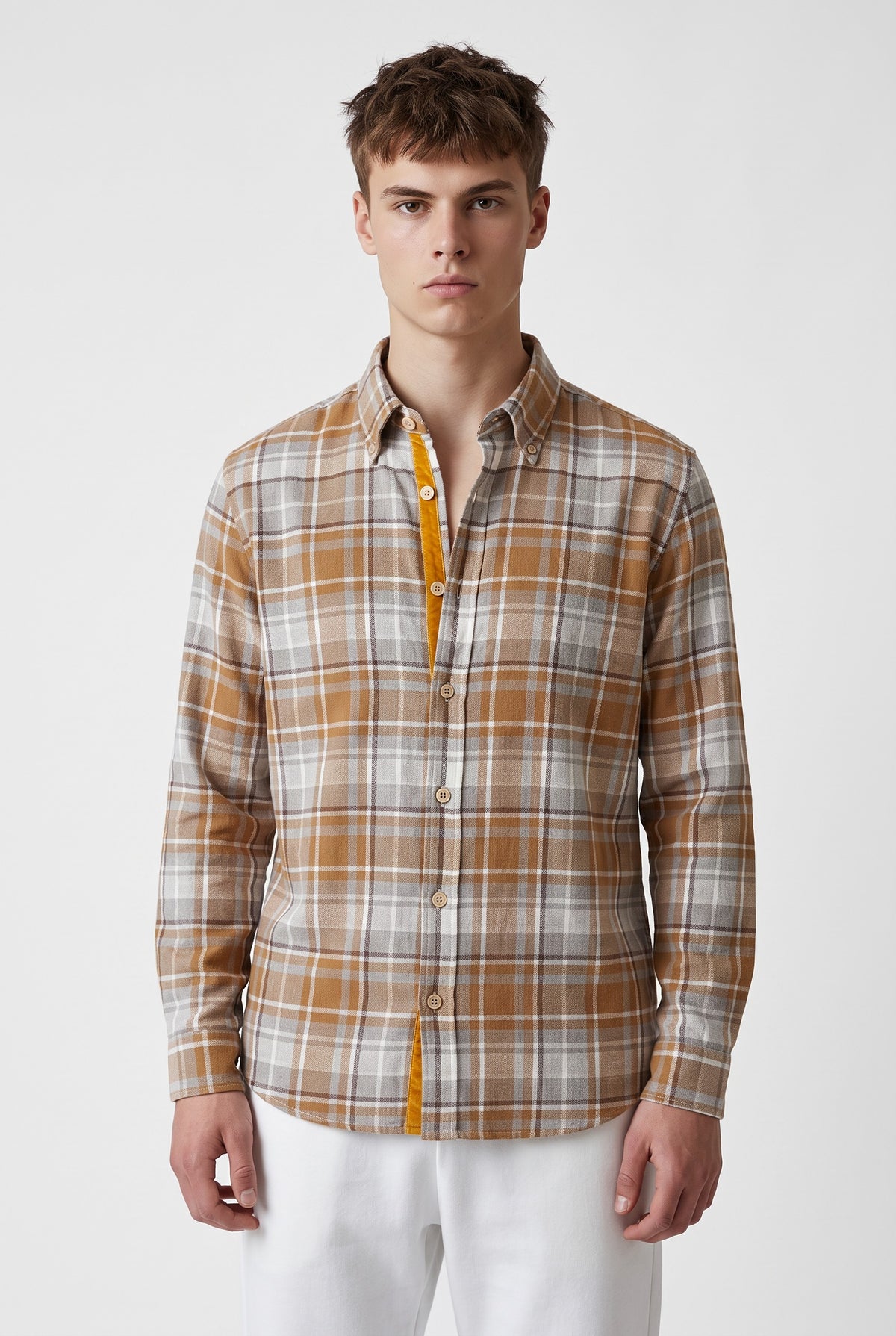 GMF 965 MEN'S SPORT SHIRT - ORANGE PLAID