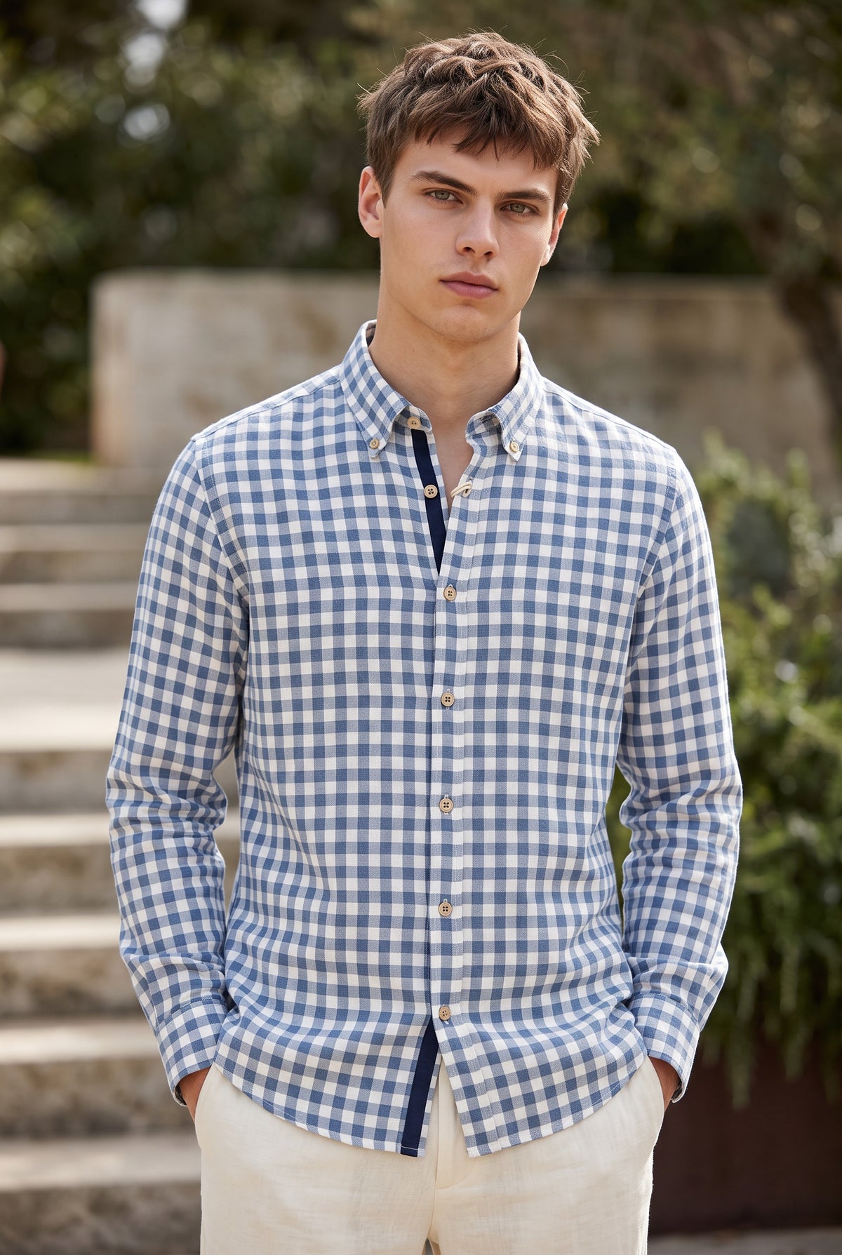GMF 965 MEN'S SPORT SHIRT - LIGHT BLUE CHECK