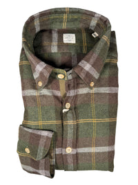 GMF 965 MEN'S SPORT SHIRT - FOREST GREEN/BROWN CHECK PLAID